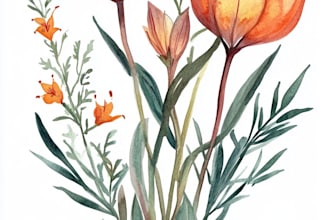 draw botanical illustration flowers for logo, pattern design