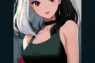 design custom anime oc, fanart, or vtuber character art