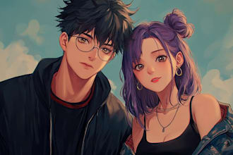 make a anime couple character art anime style
