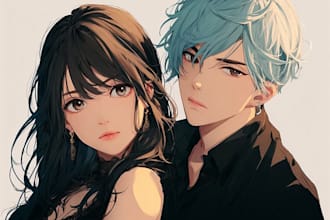 make a anime couple character art anime style