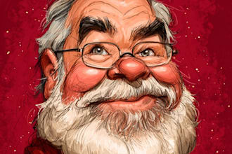 make a group christmas caricature cartoon, holiday gift card