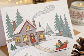 design a custom chritsmas card with hand drawn illustrations
