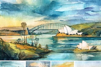 draw a watercolor landscape illustration