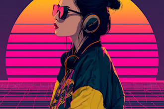 do illustration retrowave cyberpunk synthwave with my style