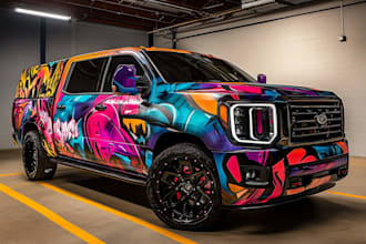 draw clean and professional car wrap, vehicle