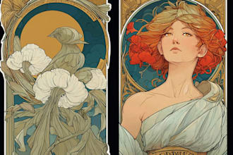 draw a vintage portrait in art nouveau bohemian style