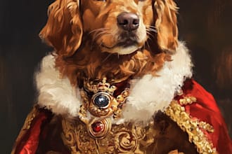 draw a custom royal pet portrait in classic regal style