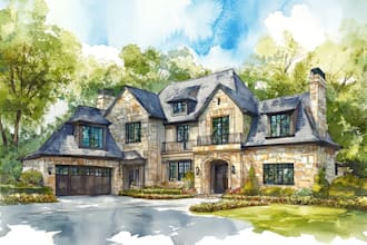 draw cartoony watercolor house
