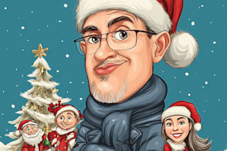 make office group christmas caricature for holiday gift card