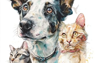make custom pet portrait, digital pet, pet drawing