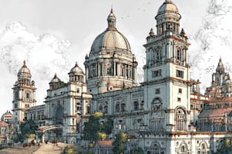 draw architecture and city landscape for commercial using