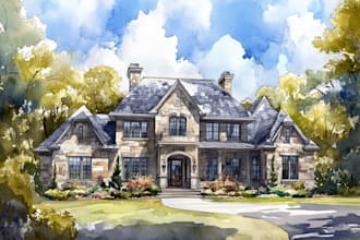 hand paint a watercolor house portrait