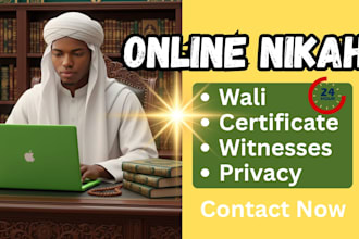 offer nikah online for islamic wedding provide witness, wali as your online imam