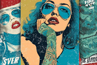 make illustration in distressed retro and pop art style