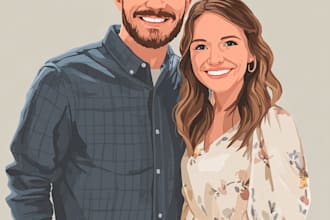 draw romantic cute couple portrait