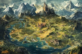 detailed fantasy map for your novel, boardgame