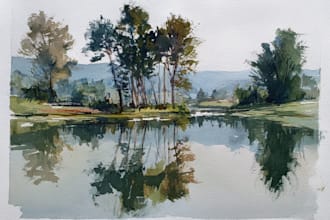 paint a watercolor and gouache landscape illustration