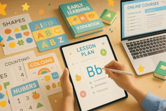 create children online course, preschool worksheets, workbook, elearning content
