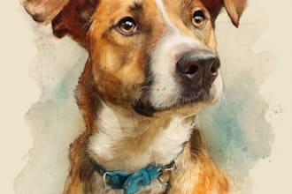 paint a watercolor pet portrait, dog portrait cat portrait