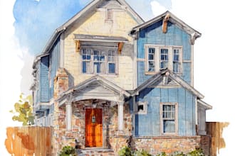 create hand painted homes and buildings in watercolor