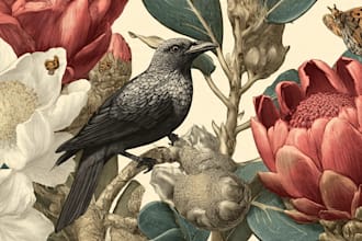 draw an animal and botanical illustration