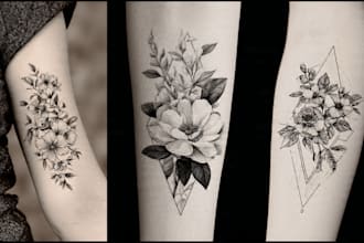 create custom artistic minimalist, detailed floral or geometric tattoo designs