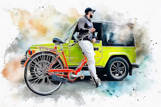 create realistic watercolor portrait style car, bike vehicle