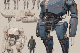 design robots and concept art of futuristic mecha