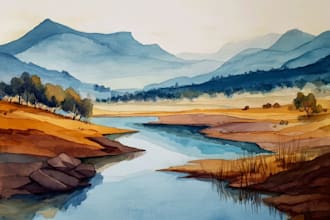hand paint a watercolor or acrylic landscape