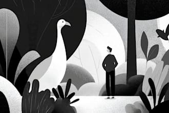 draw a black and white illustration for your project