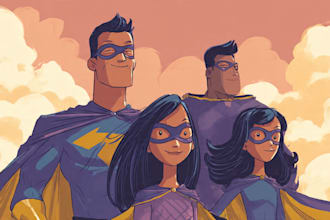 draw a family superhero portraits