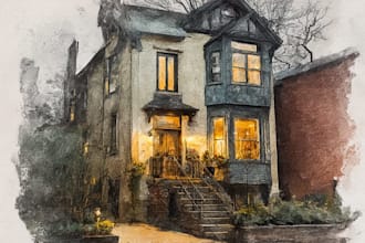 create house or building photo into watercolor art