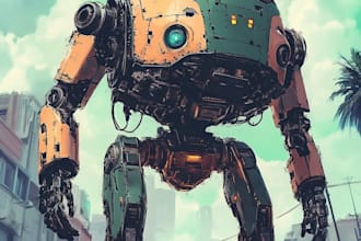 cyberpunk or sci fi style robot or portrait painting