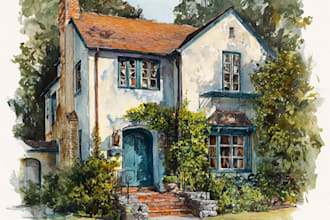 paint a watercolor house portrait or city space illustration