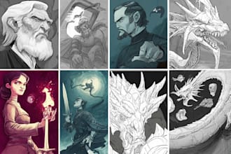 illustrate sketches of fantasy, scifi and horror characters