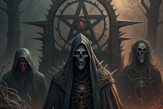 create detailed dark, horror, metal, creepy art illustration