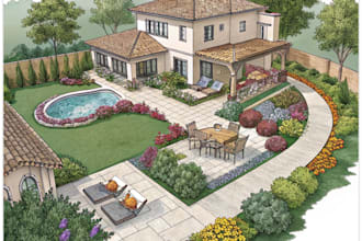 design home garden, patio, pool, villa landscape design