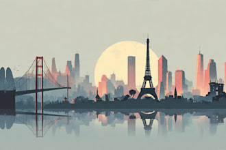 city skyline poster or famous landmarks illustration
