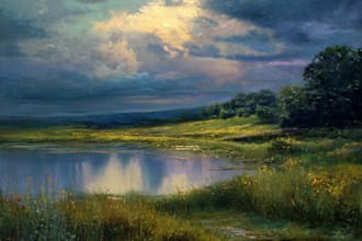 paint a real landscape oil painting on canvas