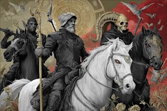 draw a detailed gothic line art and dark illustration
