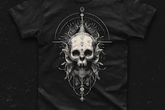 draw dark art, doom, stoner rock style for tshirt