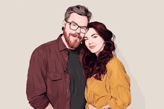 illustrate a romantic family couple portrait