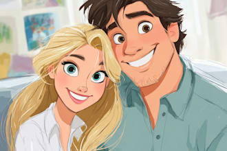 draw disney family couple cartoon portrait