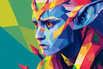 design awesome flat style fantasy character wpap  art