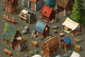 create 2d game art, game art, game UI, props, 2d game