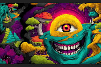 do flashy color illustration and trippy psychedelic art