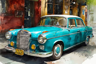 do a car watercolor portrait from your photo