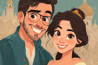 couple into lovely disney cartoon portrait