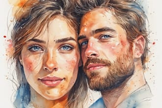 paint a beautiful watercolor couple portrait
