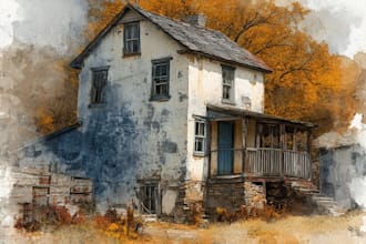 draw  house or building photo into watercolor art